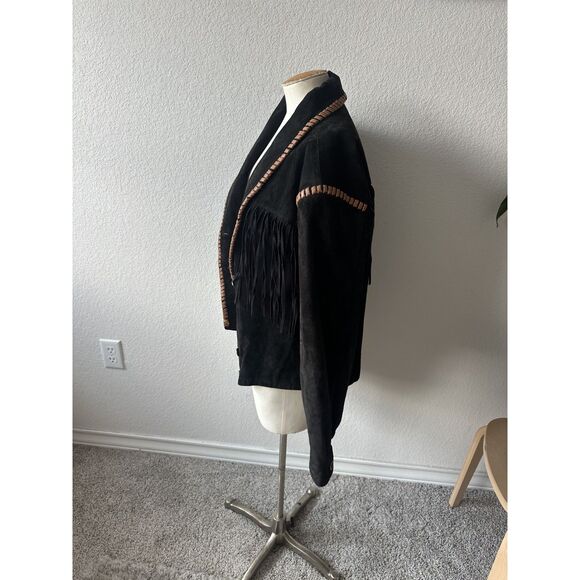 Vintage Scully Suede Leather Fringe Cowgirl Black Jacket - Picture 5 of 6